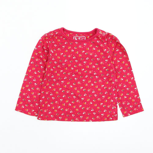 TU Girls Pink Floral Cotton Basic T-Shirt Size 18-24 Months Round Neck Pullover