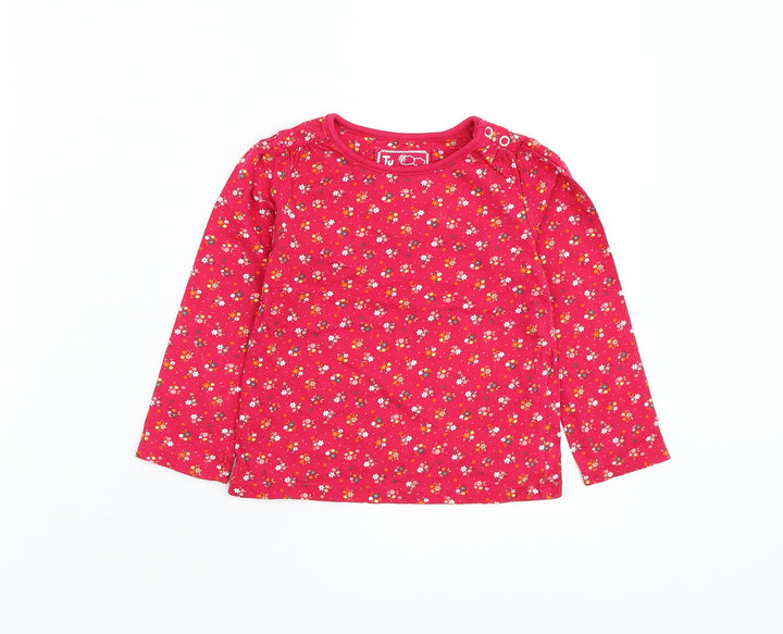 TU Girls Pink Floral Cotton Basic T-Shirt Size 18-24 Months Round Neck Pullover