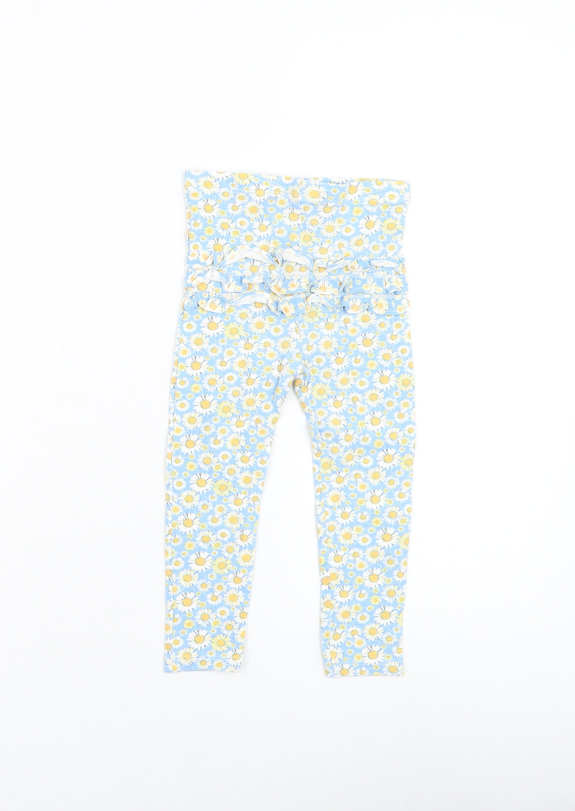 TU Girls Blue Floral Cotton Jogger Leggings Size 18-24 Months Pullover