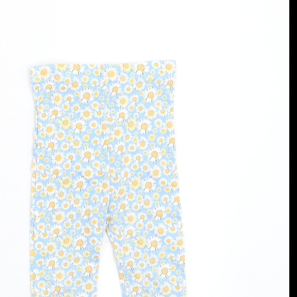 TU Girls Blue Floral Cotton Jogger Leggings Size 18-24 Months Pullover