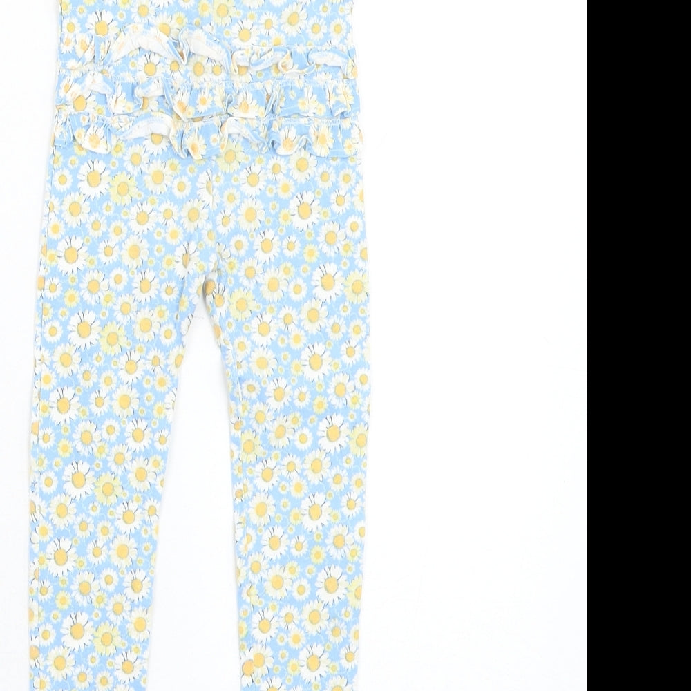TU Girls Blue Floral Cotton Jogger Leggings Size 18-24 Months Pullover