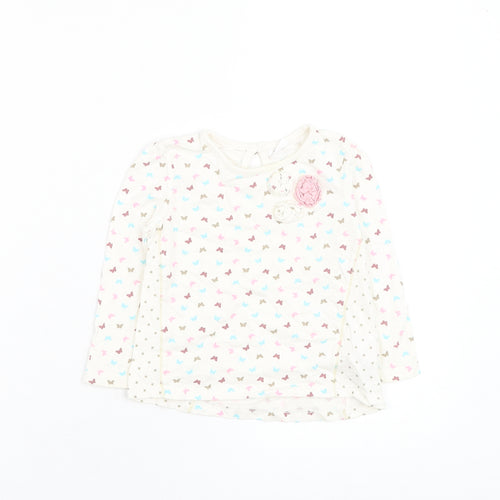 TU Girls White Floral Cotton Basic T-Shirt Size 12-18 Months Round Neck Pullover