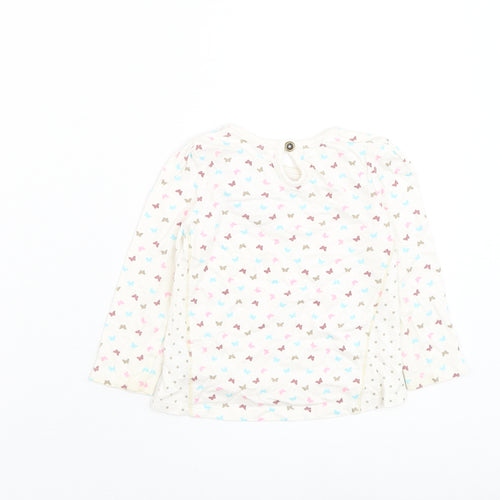 TU Girls White Floral Cotton Basic T-Shirt Size 12-18 Months Round Neck Pullover