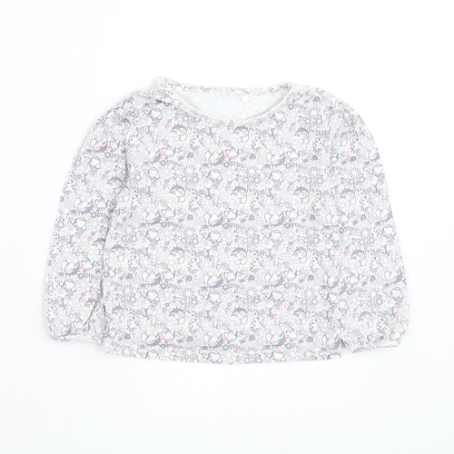 George Girls White Floral Cotton Basic T-Shirt Size 18-24 Months Round Neck Pullover