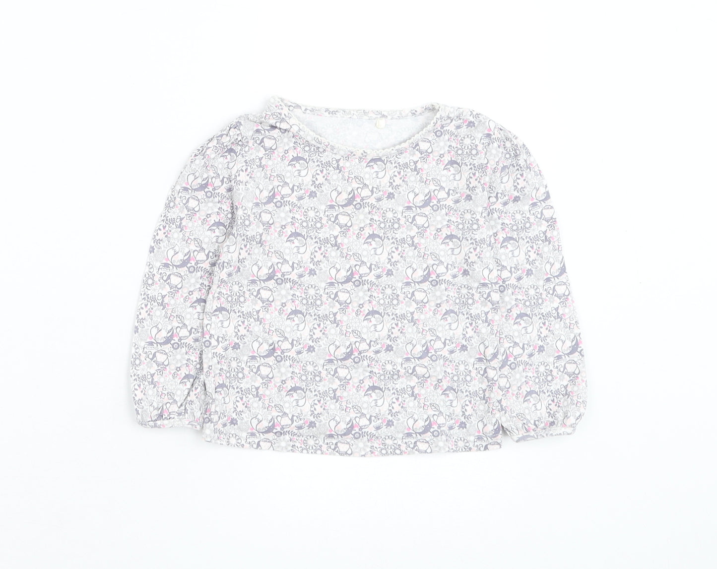 George Girls White Floral Cotton Basic T-Shirt Size 18-24 Months Round Neck Pullover