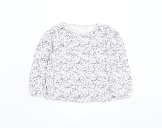Front view of George girls’ white floral cotton basic t-shirt, size 18-24, months round neck pullover