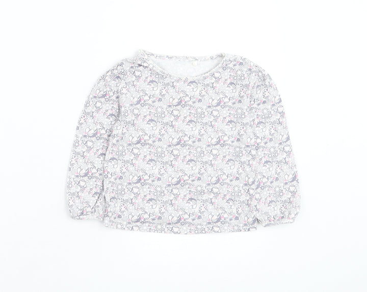 George Girls White Floral Cotton Basic T-Shirt Size 18-24 Months Round Neck Pullover