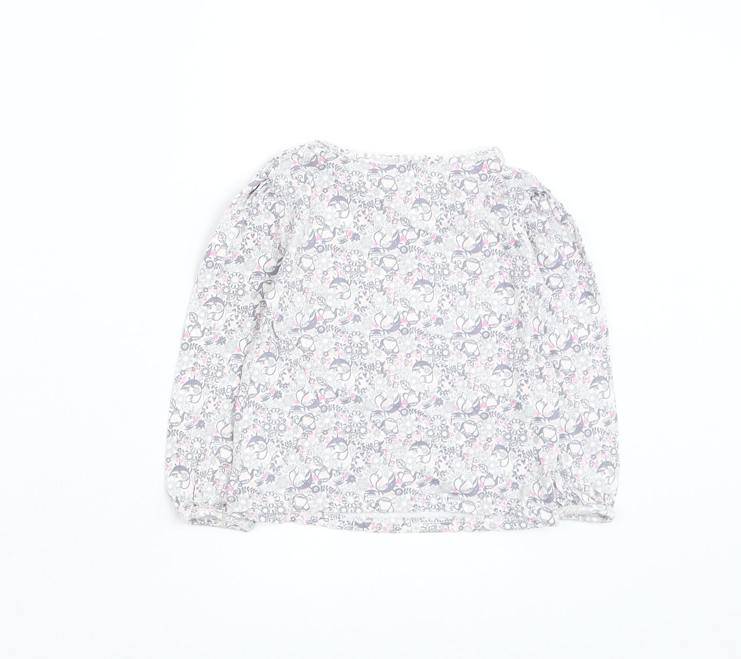 George Girls White Floral Cotton Basic T-Shirt Size 18-24 Months Round Neck Pullover