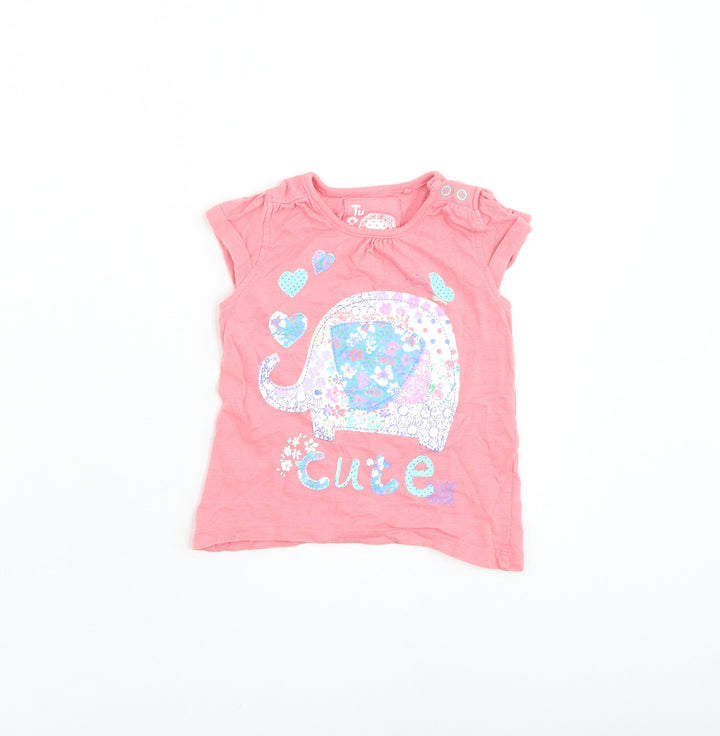 TU Girls Pink Cotton Basic Tank Size 9-12 Months Round Neck Pullover - Elephant