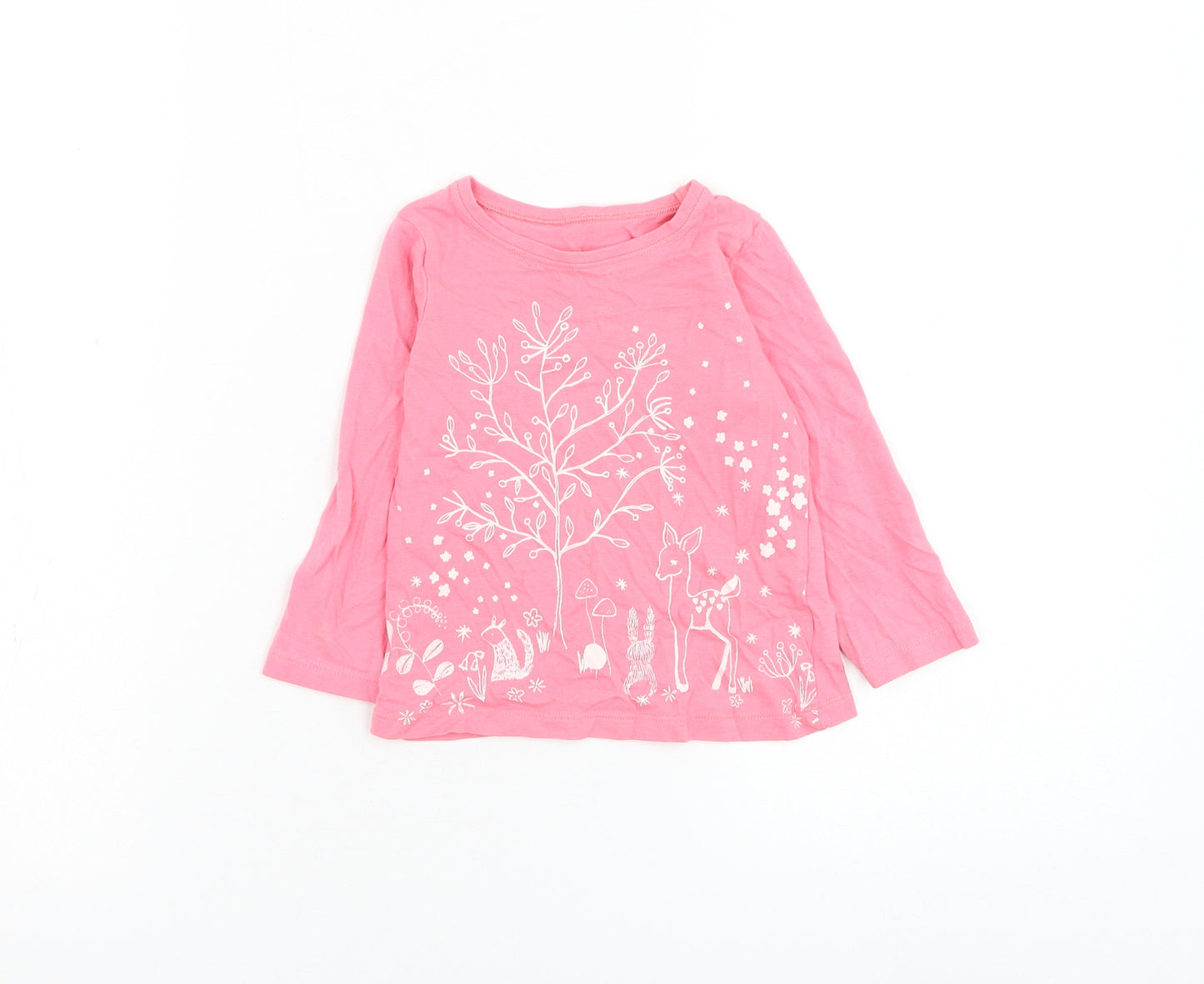 Mothercare Girls Pink Cotton Basic T-Shirt Size 12-18 Months Round Neck Pullover - Deer, Rabbit