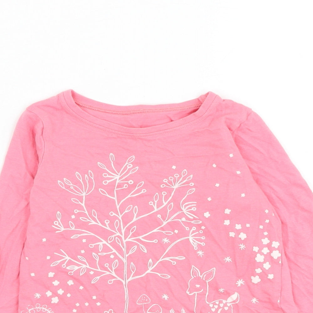 Mothercare Girls Pink Cotton Basic T-Shirt Size 12-18 Months Round Neck Pullover - Deer, Rabbit