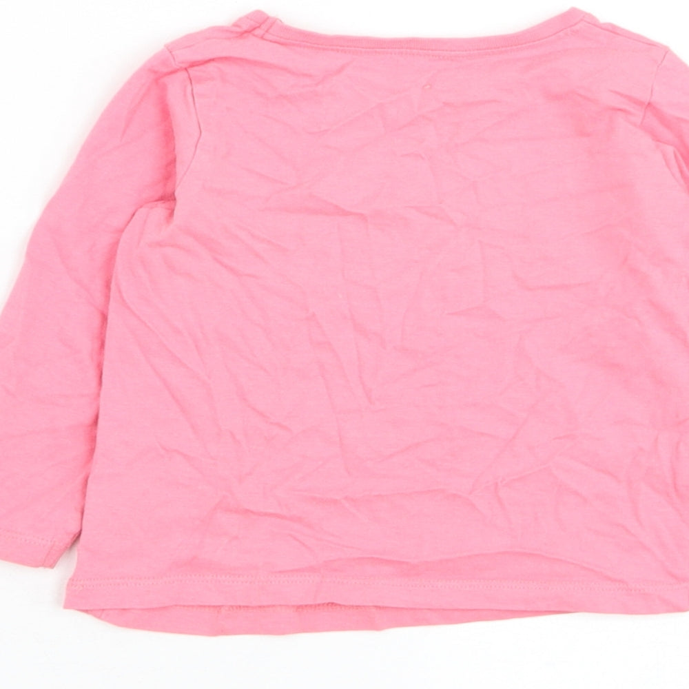 Mothercare Girls Pink Cotton Basic T-Shirt Size 12-18 Months Round Neck Pullover - Deer, Rabbit