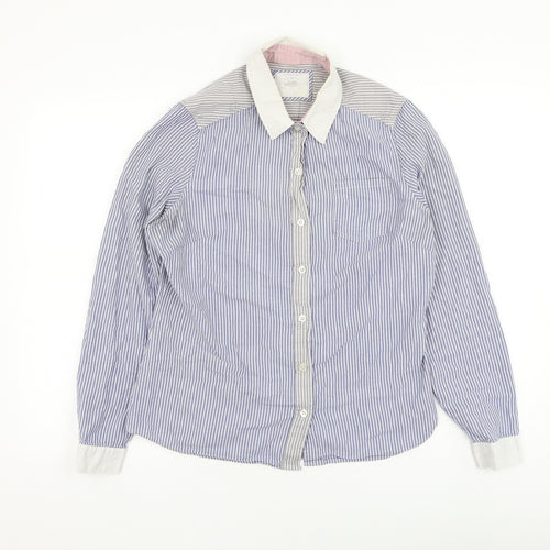 NEXT Womens Blue Striped Cotton Basic Button-Up Size 12 Collared