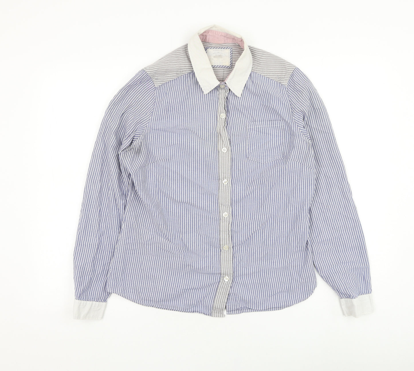 NEXT Womens Blue Striped Cotton Basic Button-Up Size 12 Collared