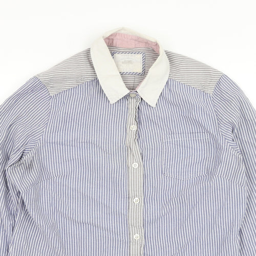 NEXT Womens Blue Striped Cotton Basic Button-Up Size 12 Collared