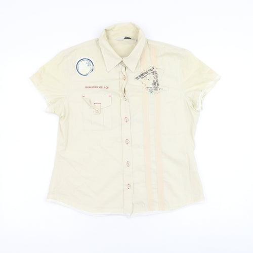 NEXT Womens Beige Cotton Basic Button-Up Size 14 Collared