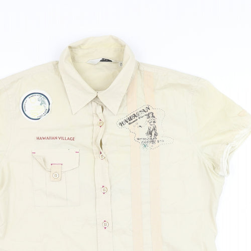 NEXT Womens Beige Cotton Basic Button-Up Size 14 Collared