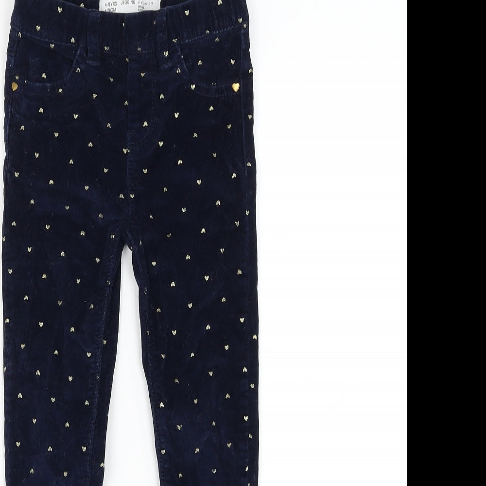 Primark Girls Blue Cotton Capri Trousers Size 4-5 Years Regular Pullover - Heart