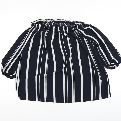 Wallis Womens Blue Striped Polyester Basic Blouse Size M Square Neck
