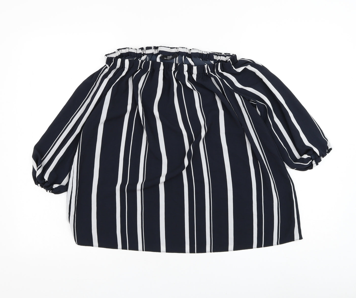 Wallis Womens Blue Striped Polyester Basic Blouse Size M Square Neck