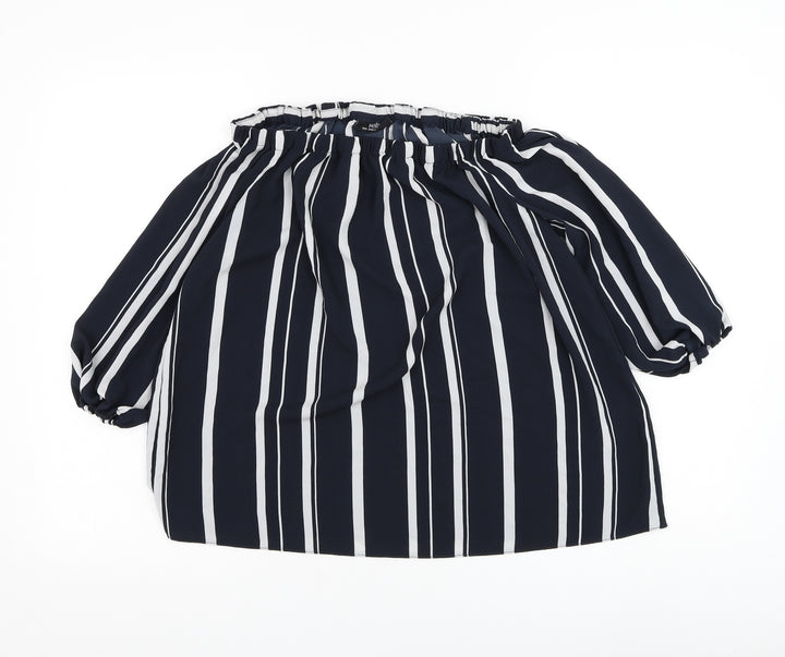 Wallis Womens Blue Striped Polyester Basic Blouse Size M Square Neck