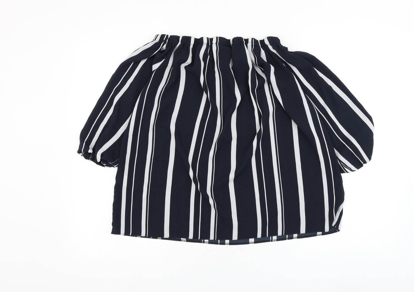 Wallis Womens Blue Striped Polyester Basic Blouse Size M Square Neck