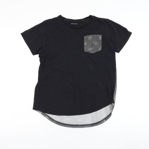 Brave Soul Boys Black Cotton Basic T-Shirt Size 11-12 Years Round Neck Pullover - American flag