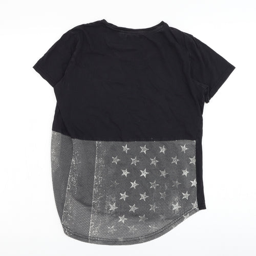 Brave Soul Boys Black Cotton Basic T-Shirt Size 11-12 Years Round Neck Pullover - American flag