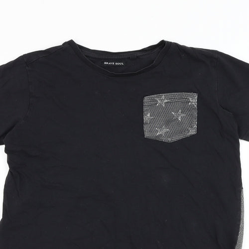 Brave Soul Boys Black Cotton Basic T-Shirt Size 11-12 Years Round Neck Pullover - American flag
