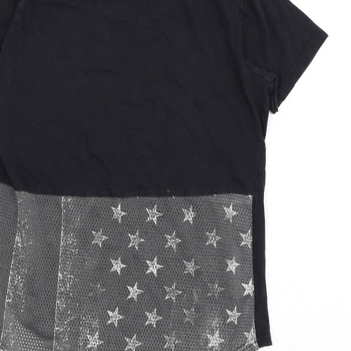 Brave Soul Boys Black Cotton Basic T-Shirt Size 11-12 Years Round Neck Pullover - American flag