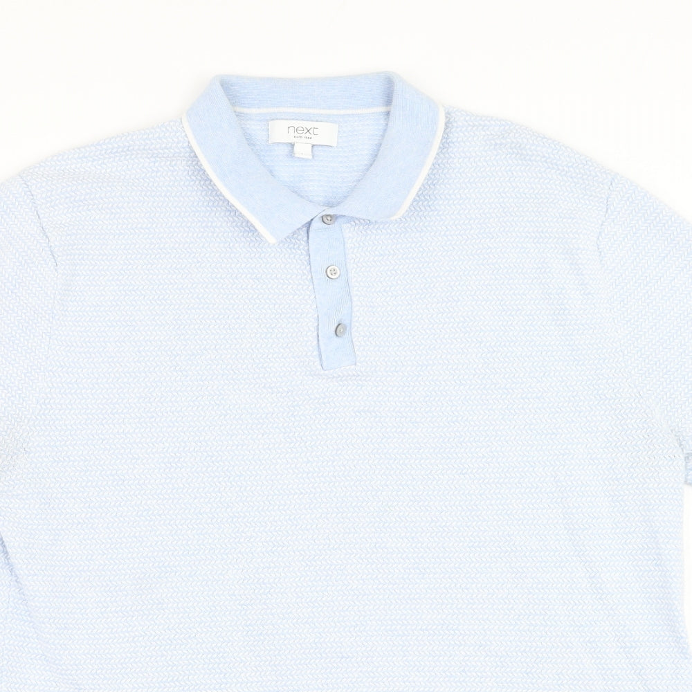 NEXT Mens Blue Collared Cotton Pullover Jumper Size L