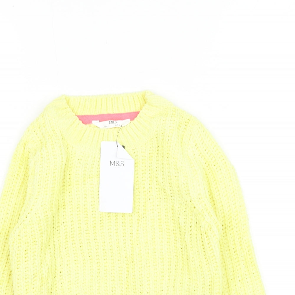 Marks and Spencer Girls Yellow Round Neck Polyester Pullover Jumper Size 2-3 Years Pullover