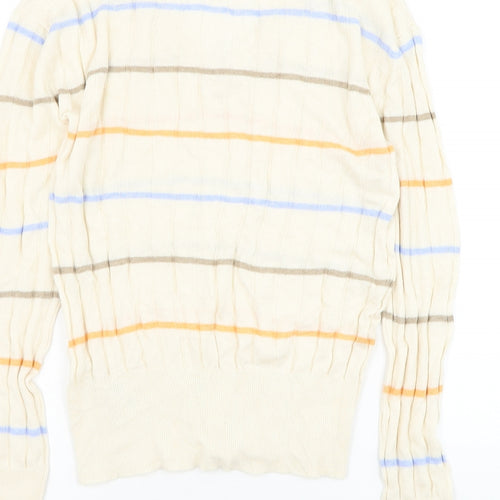 Marks and Spencer Womens Beige V-Neck Striped Viscose Pullover Jumper Size S