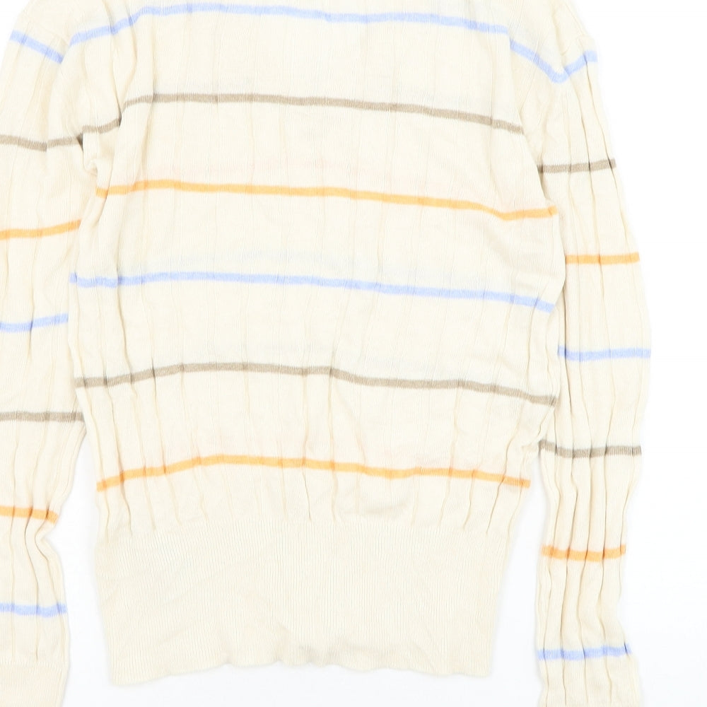 Marks and Spencer Womens Beige V-Neck Striped Viscose Pullover Jumper Size S