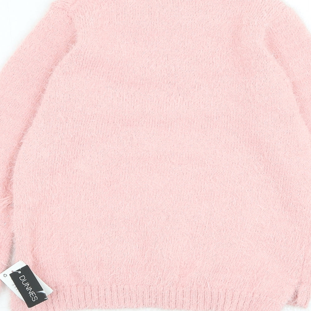 Dunnes Stores Girls Pink Round Neck Acrylic Pullover Jumper Size 9 Years Pullover - Unicorn