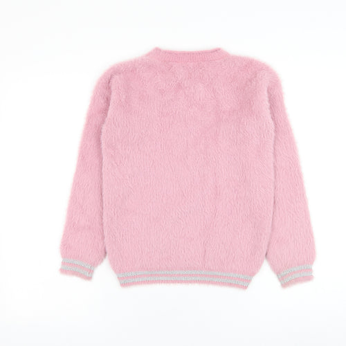 Marks and Spencer Girls Pink Round Neck Polyamide Pullover Jumper Size 10-11 Years Pullover - Unicorn