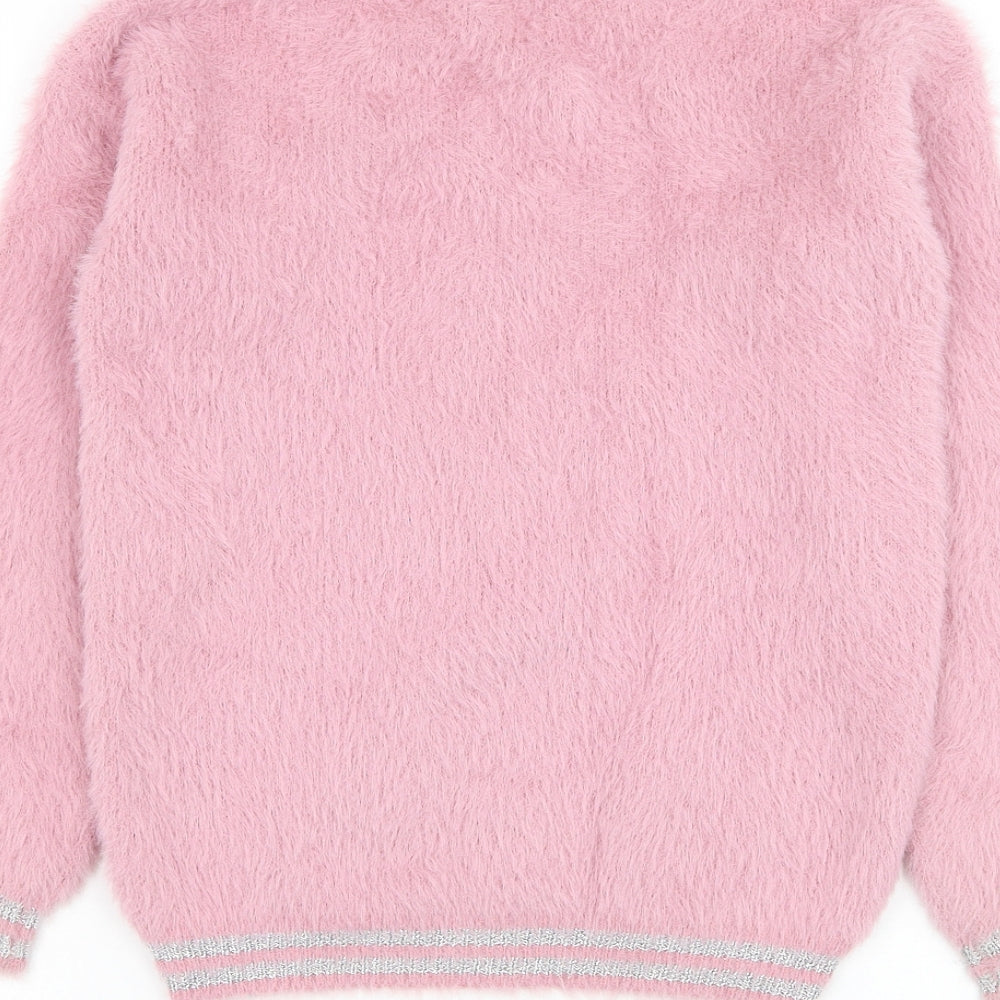 Marks and Spencer Girls Pink Round Neck Polyamide Pullover Jumper Size 10-11 Years Pullover - Unicorn
