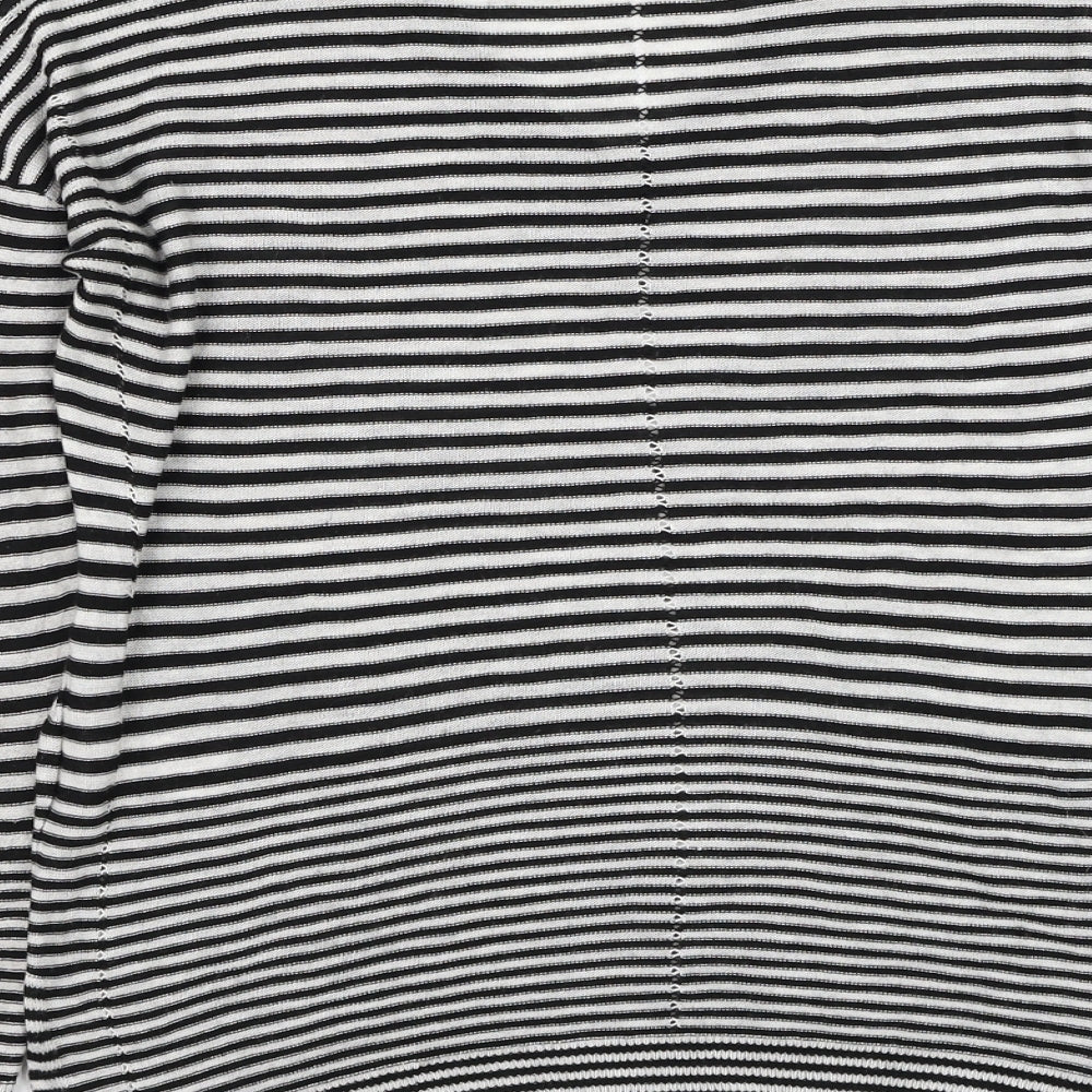 NEXT Womens Black V-Neck Striped Viscose Pullover Jumper Size 10
