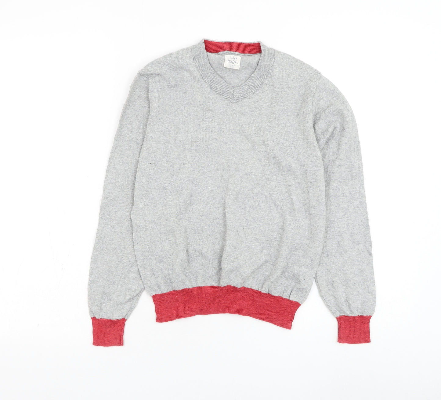 Mini Boden Boys Grey V-Neck Cotton Pullover Jumper Size 9-10 Years Pullover