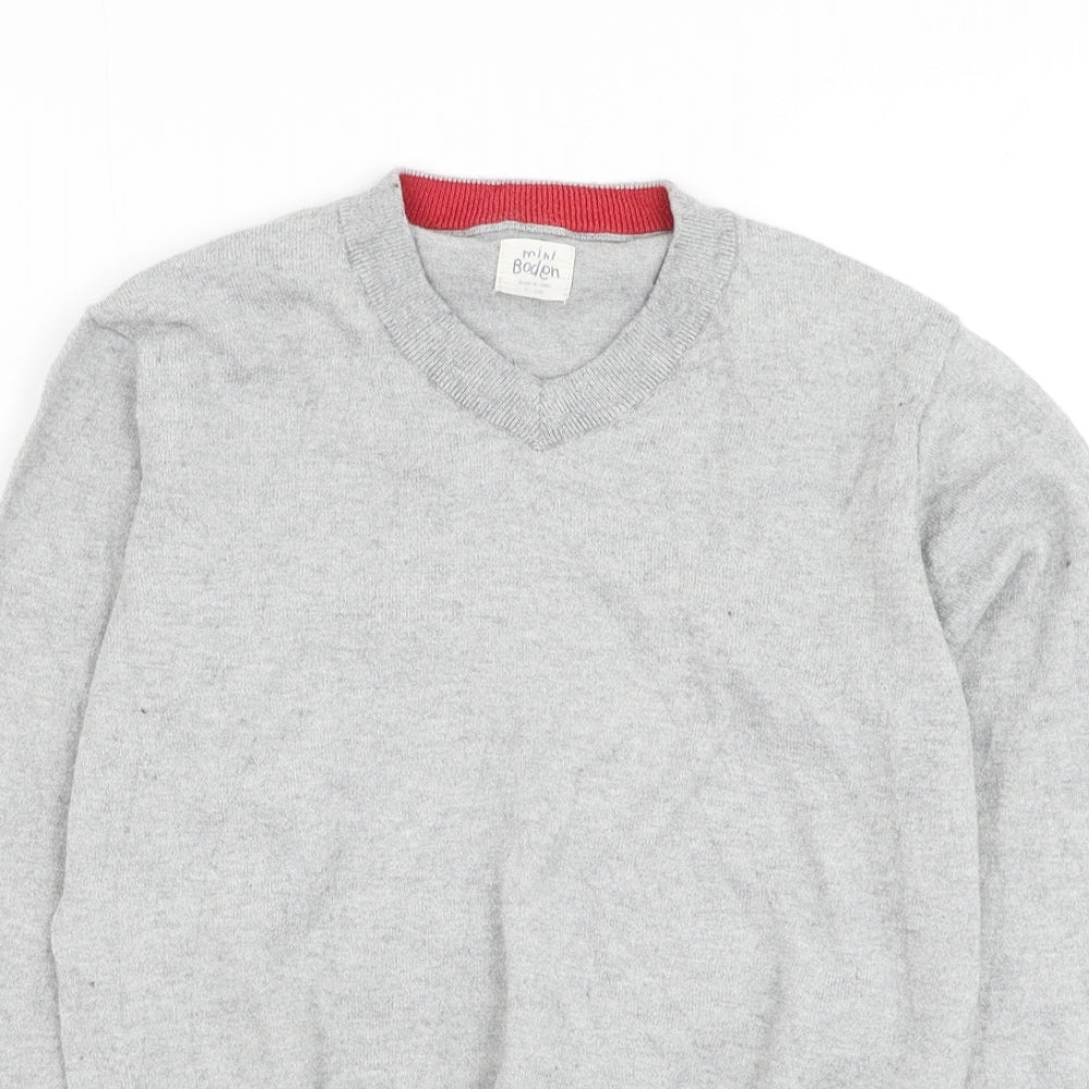 Mini Boden Boys Grey V-Neck Cotton Pullover Jumper Size 9-10 Years Pullover