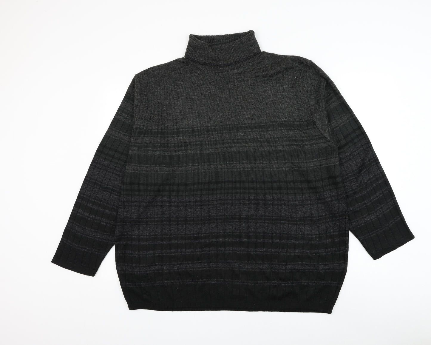 Berkertex Mens Grey Roll Neck Striped Acrylic Pullover Jumper Size L