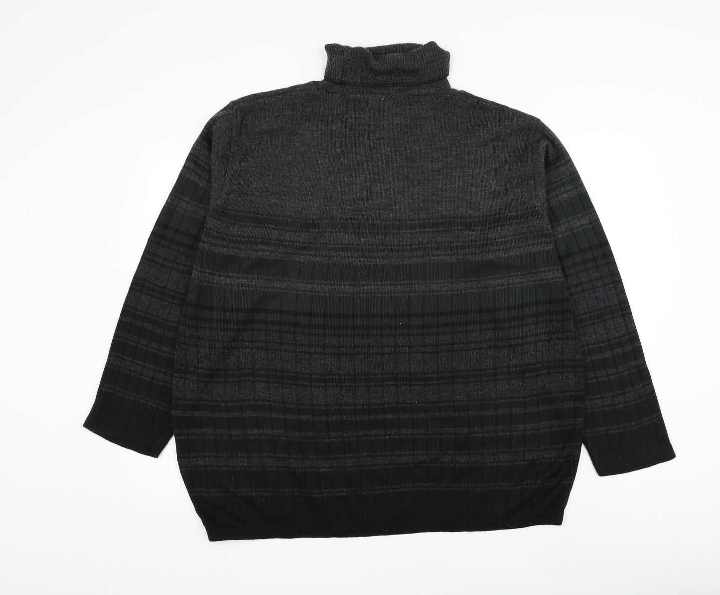 Berkertex Mens Grey Roll Neck Striped Acrylic Pullover Jumper Size L