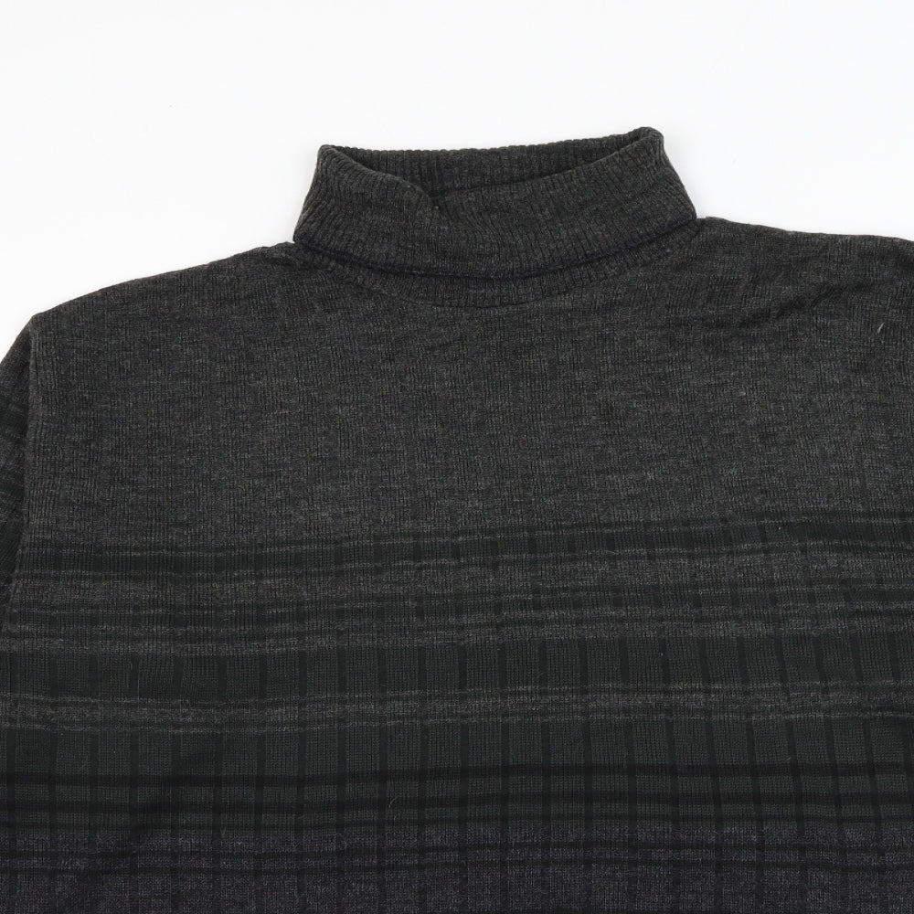 Berkertex Mens Grey Roll Neck Striped Acrylic Pullover Jumper Size L
