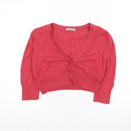 Marks and Spencer Womens Red Square Neck Cotton Cardigan Jumper Size 14