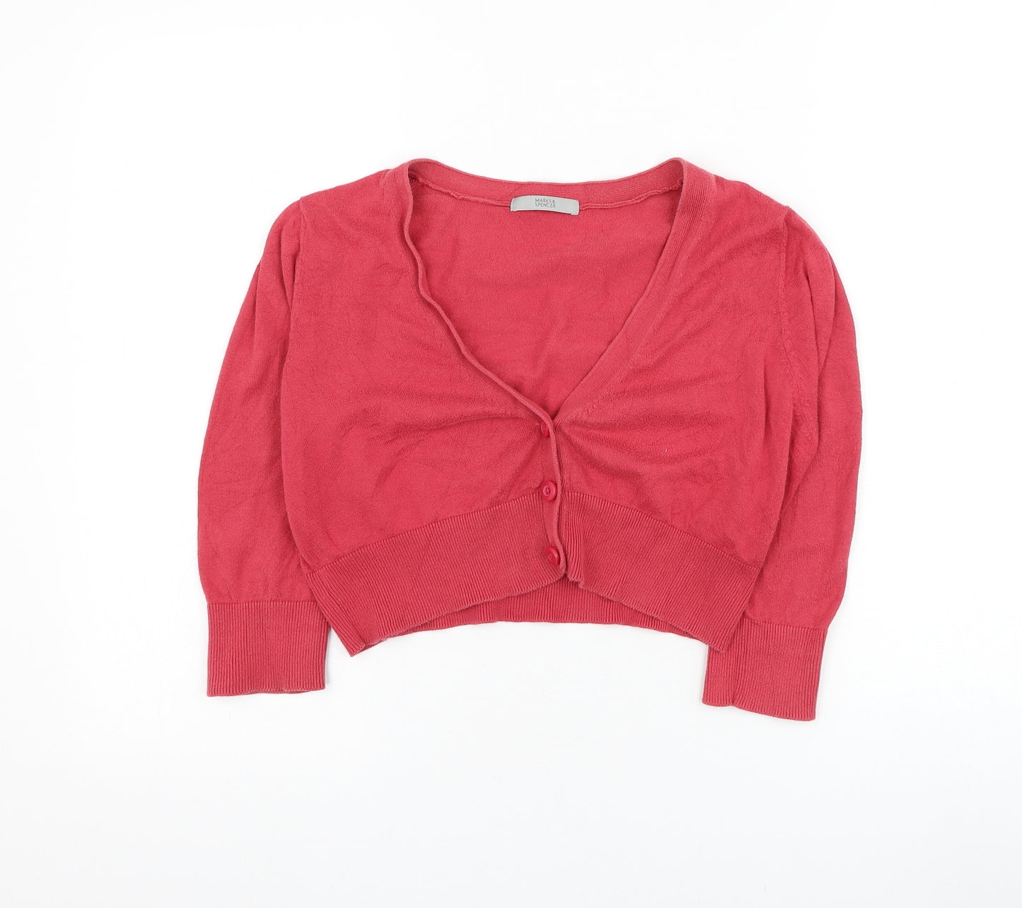 Marks and Spencer Womens Red Square Neck Cotton Cardigan Jumper Size 14