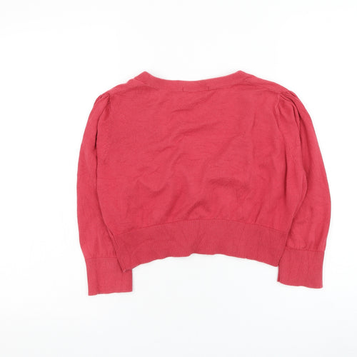 Marks and Spencer Womens Red Square Neck Cotton Cardigan Jumper Size 14