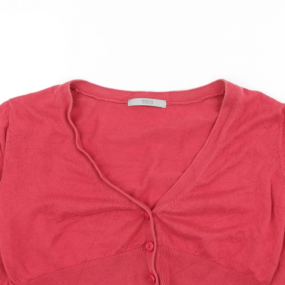 Marks and Spencer Womens Red Square Neck Cotton Cardigan Jumper Size 14
