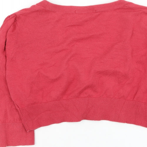 Marks and Spencer Womens Red Square Neck Cotton Cardigan Jumper Size 14