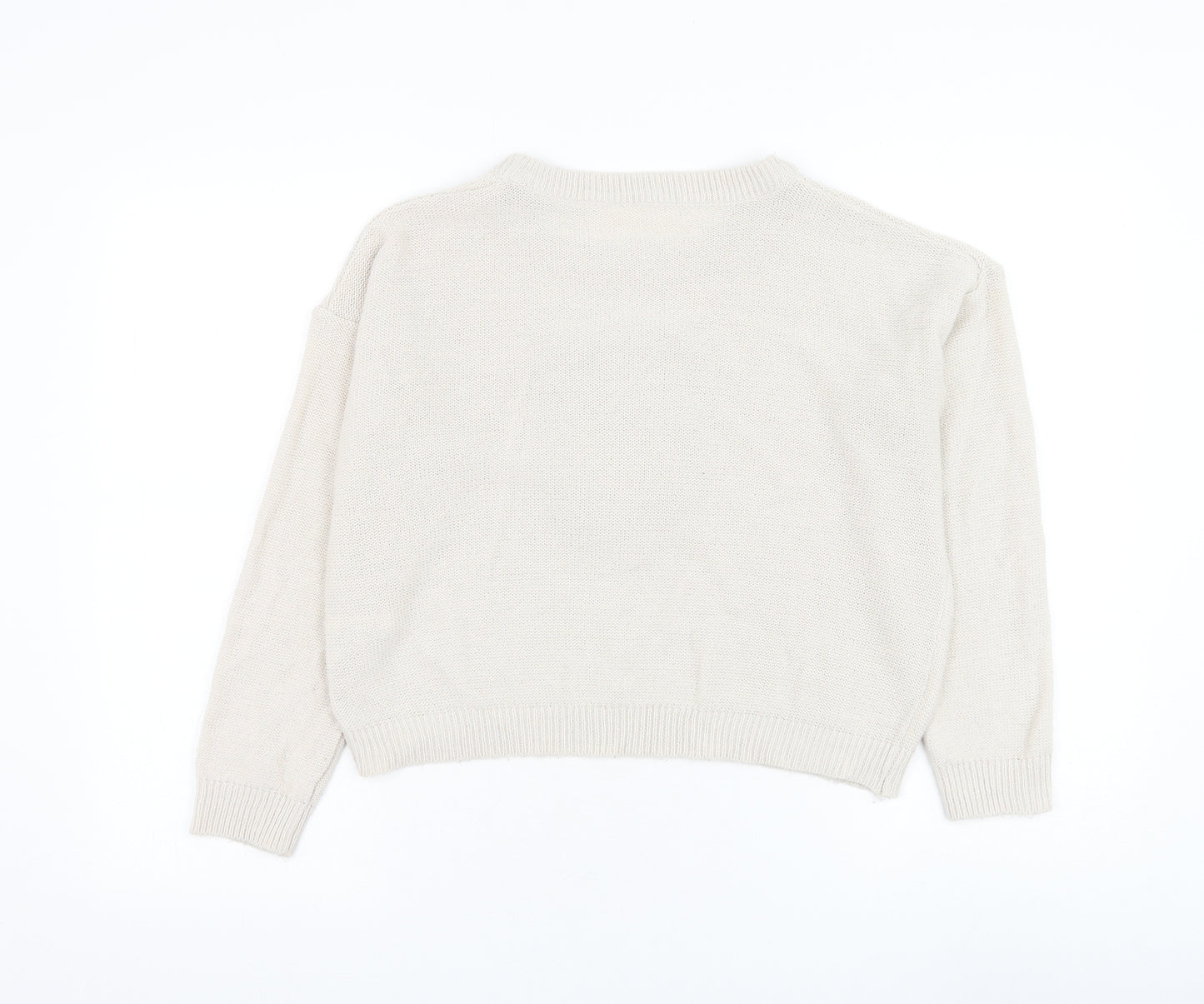 Preworn Womens Beige Round Neck Acrylic Pullover Jumper Size S - Owl