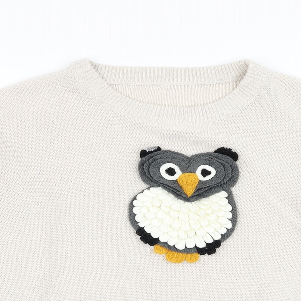 Preworn Womens Beige Round Neck Acrylic Pullover Jumper Size S - Owl